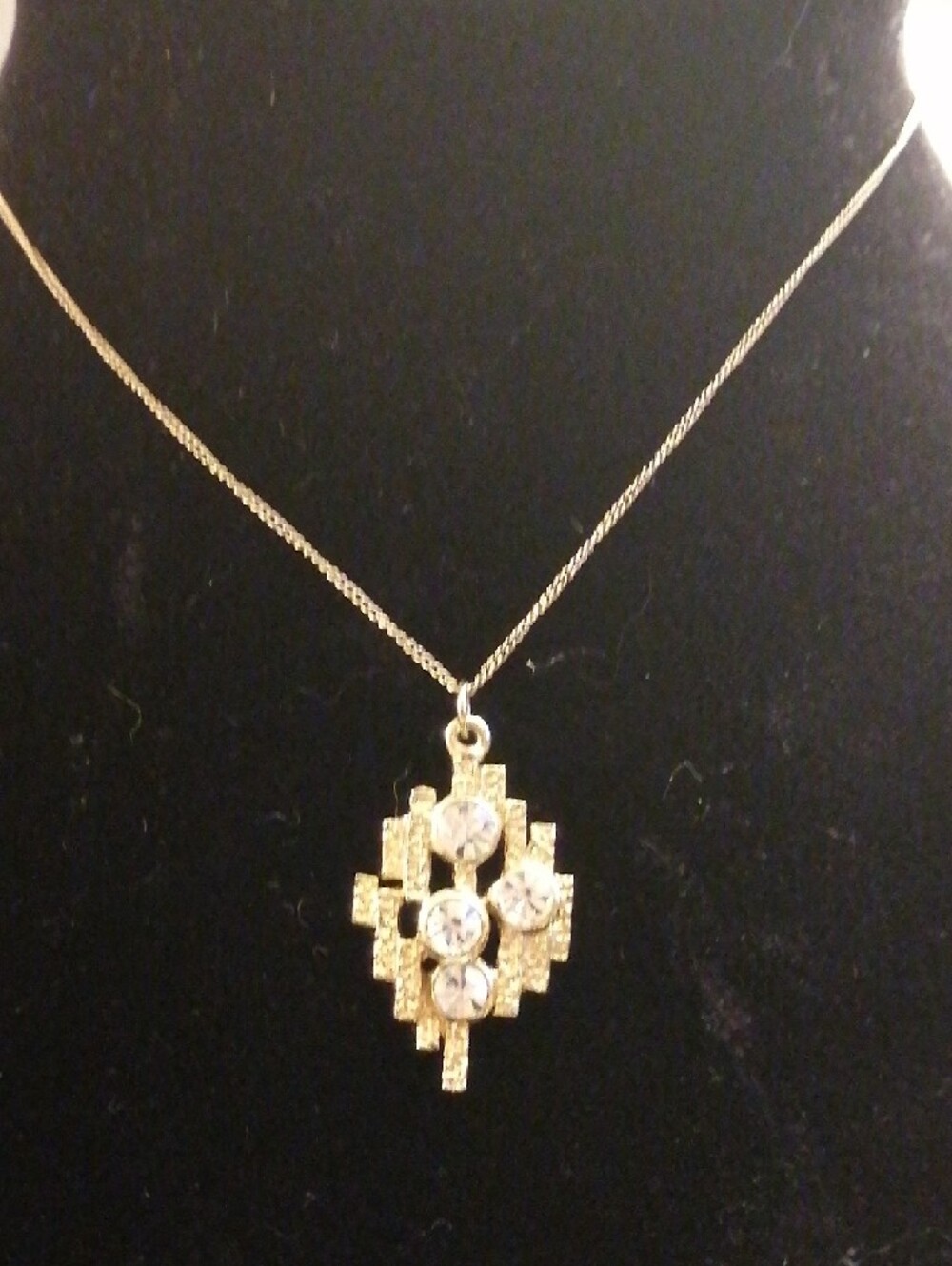 Gold-Tone Crystal Pendant Necklace - Elegant Geometric Design